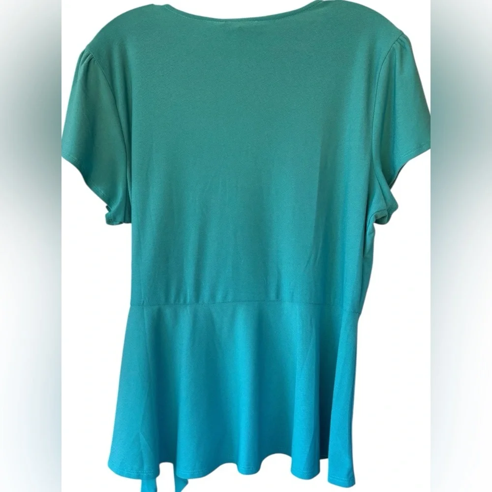 AUW Teal Wrap-Style Short Sleeve Blouse - Picture 4 of 5